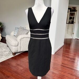 Vintage 2000s Cache Black Rhinestoned Accent Form Fitting Cocktail Dress Small